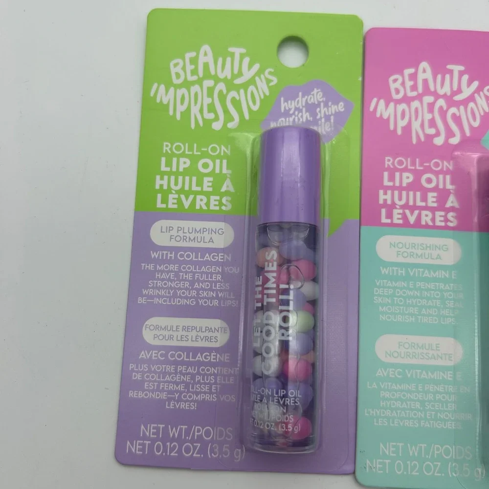Beauty Impressions Roll-On‎ Lip Oil Set 3pk Collagen Vitamin E Aloe Vera New